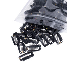 Swacc 100 st i form metailic snap clips ins för hårförlängning hårstycke diy snap-comb wig klipp med gummi (svart 9-tone 6 hål)