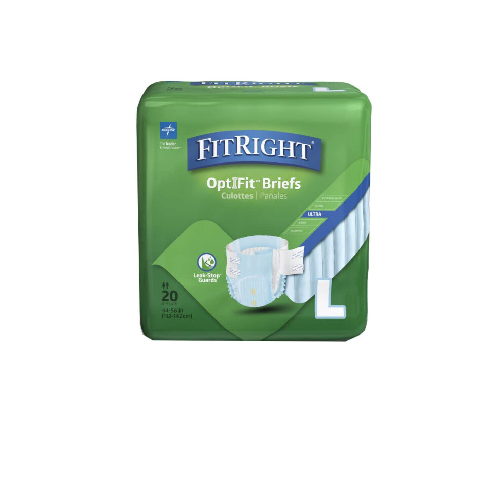 Medline Fitright Optifit Ultra Adult Briefs Incontinence Diapers With Tabs Heavy Absorbency Large 44 To 56"""" 20 Count