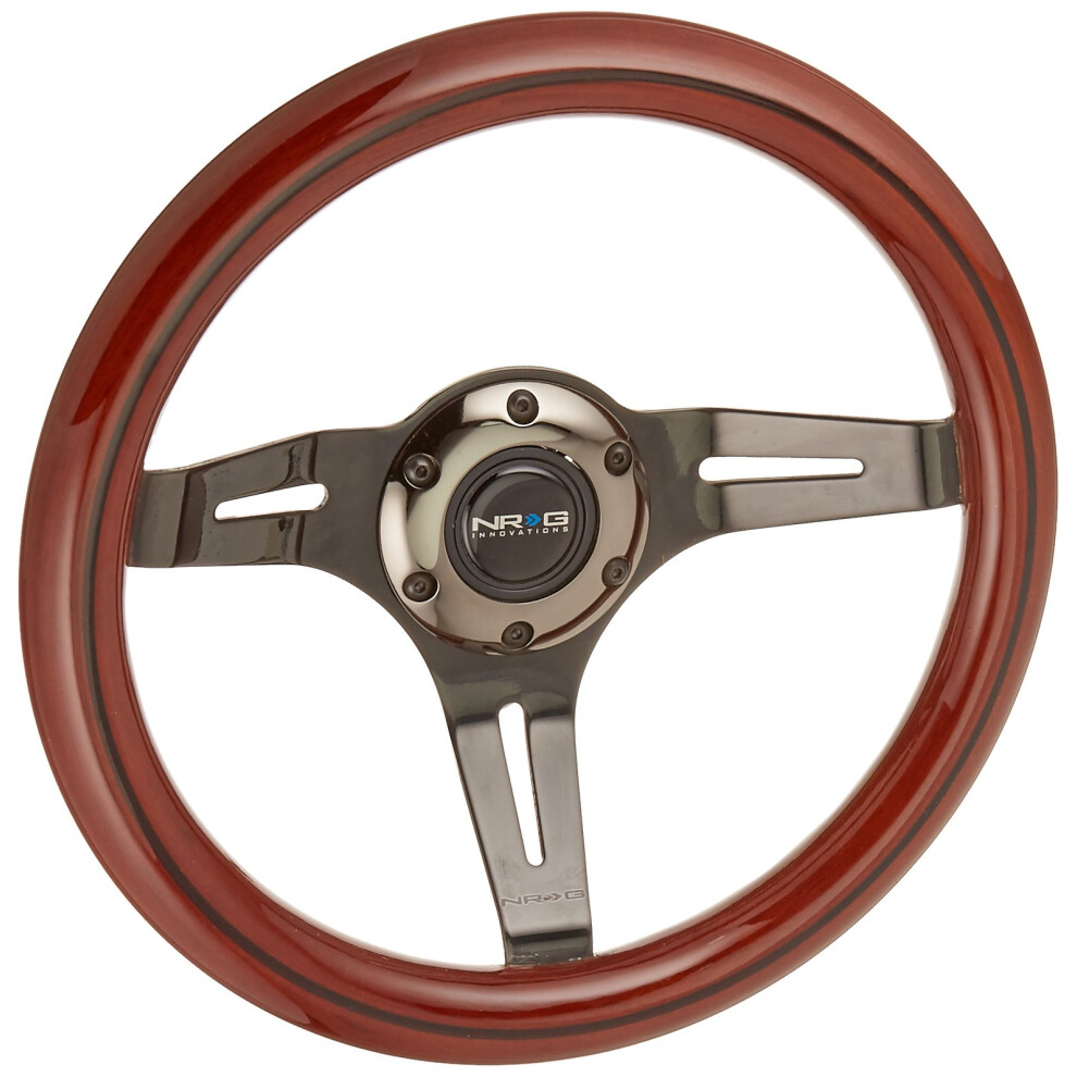 Nrg Innovations St-310Brb-Bk Classic Wood Wheel ( Line Inlay 310Mm 3 Spoke Center In Chrome) Dark/Grain/Black 642893634414