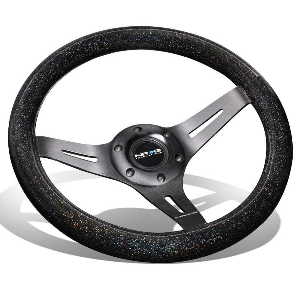 Nrg Innovations St-310Bsb-Bk Sparkled Wood Wheel (310Mm 3 Spoke Center In ) Black/Grain 642893634391