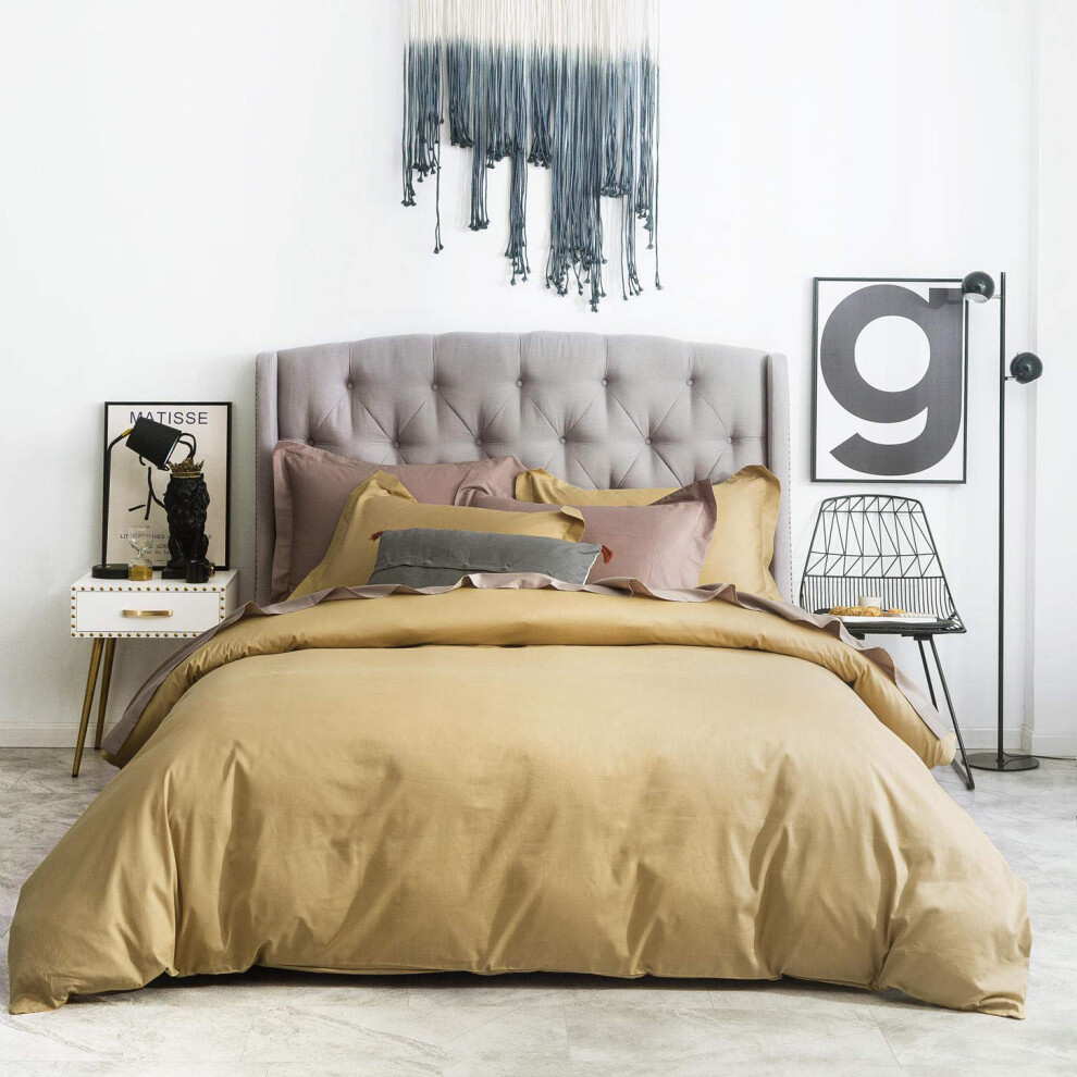 SUSYBAO Housse de couette dor   e King 100 % coton Champagne Housse de couette dor   e Ensemble 3 pi   ces 1 housse de couette moutarde classique avec