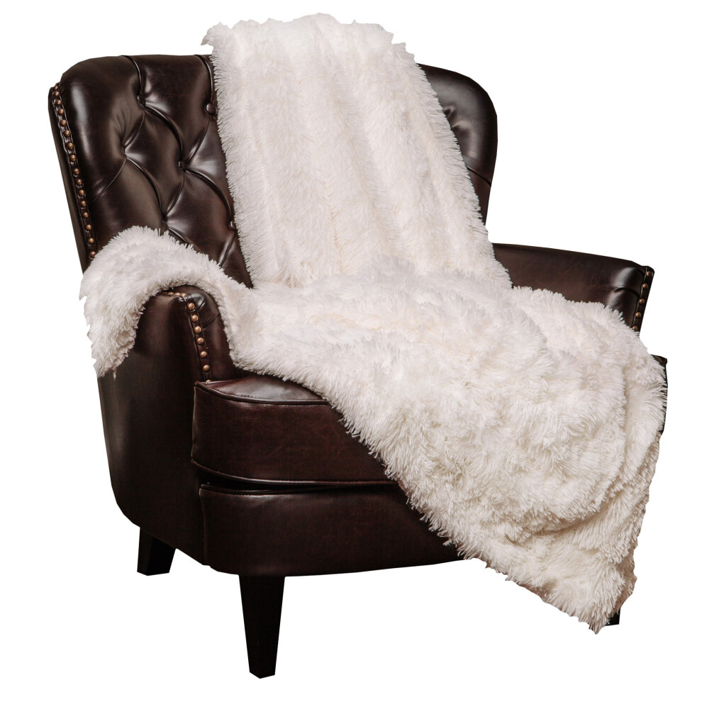 Couverture Chanasya Premium en fausse fourrure unie longue     Douce et moelleuse     Pour lit ou canap        152 x 180 cm     Blanc