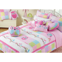 Mysig linje Hemmode Rosa Uggla Hela ssongen Ltt 100% bomull Quilt Sngklder Set verkast verkast fr barn Smbarnstjejer (Queen - 3 delar)