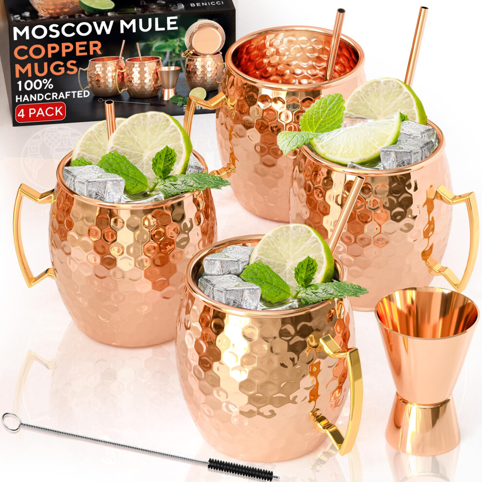 Becci Moscow Mule Mipplem - Zestaw 4-100% Recznie Wykonane - Bezpieczne Jedzenie Czyste, Solidne Miedziane Kubki - 16 Uncji Swiatecznych Zestaww-image