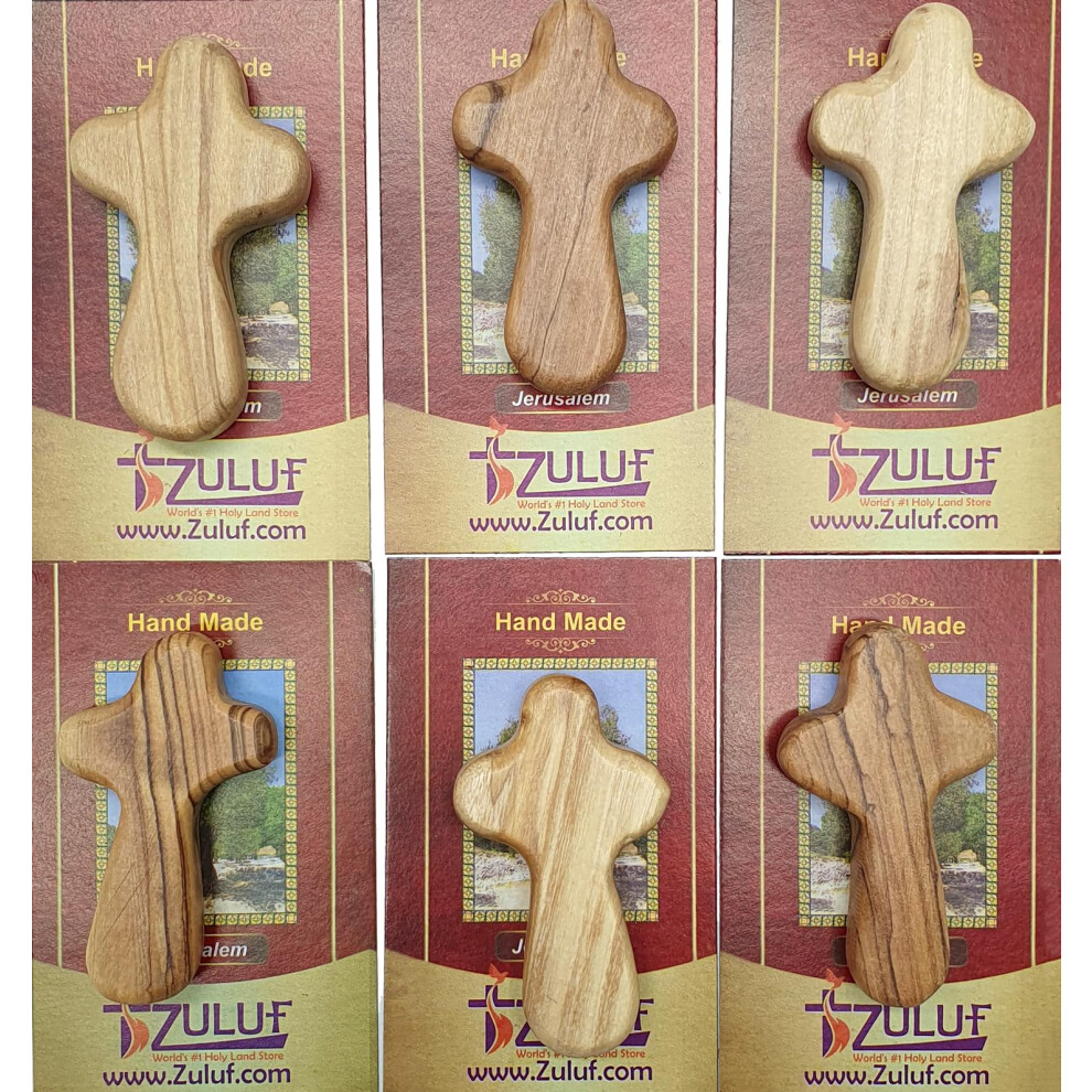 Six petites croix en bois d'olivier de Zuluf, croix de maintien d'Isra   l | Design pratique et r   confortant pour tenir fermement, avec six certifi