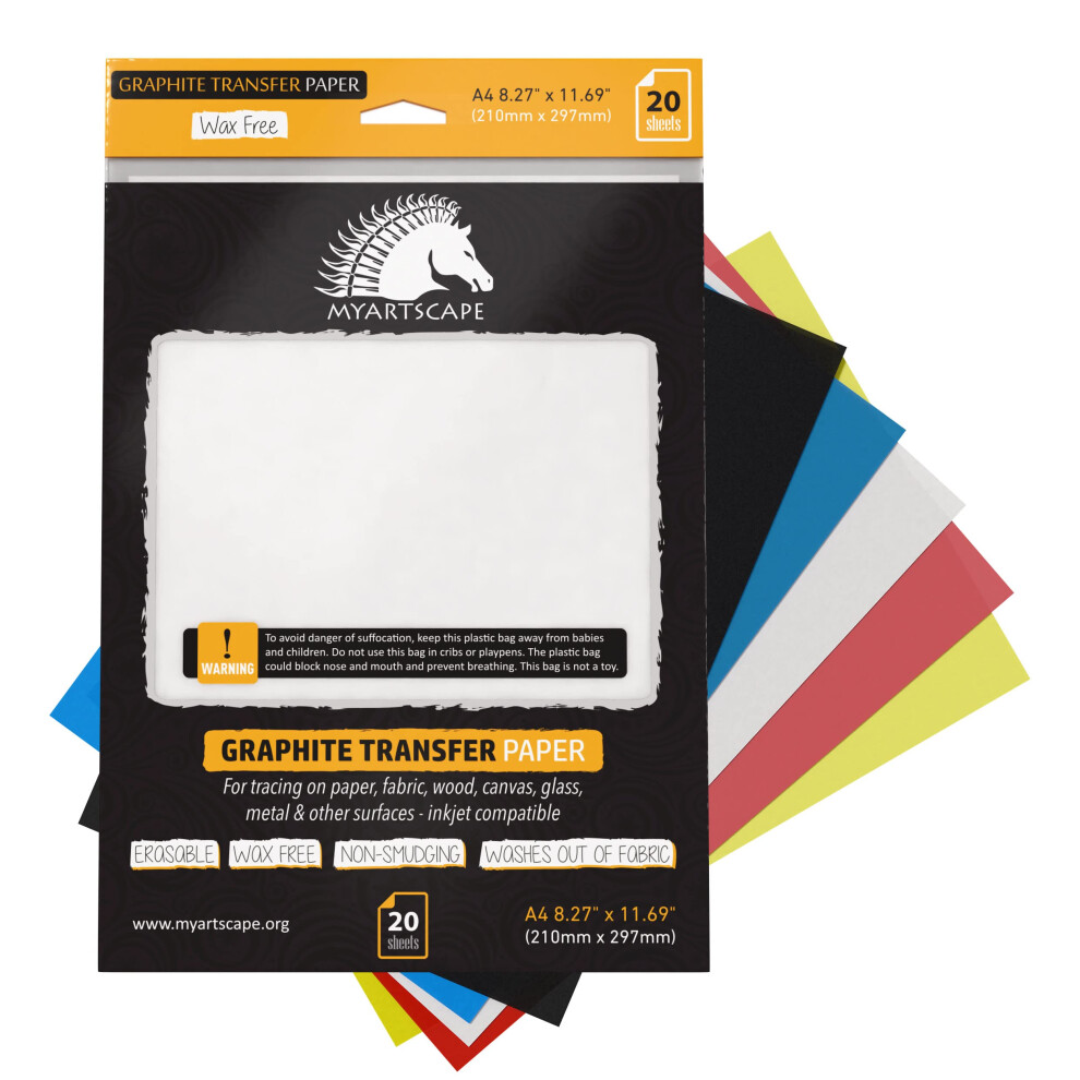 Myartscape Graphit-Transferpapier, 20 Gemischte Bl?Tter ? Wachsfrei ? L?Schbar ? Wischfest ? Ideal Zum Zeichnen Und Nachzeichnen ? Hochwertiger K-image