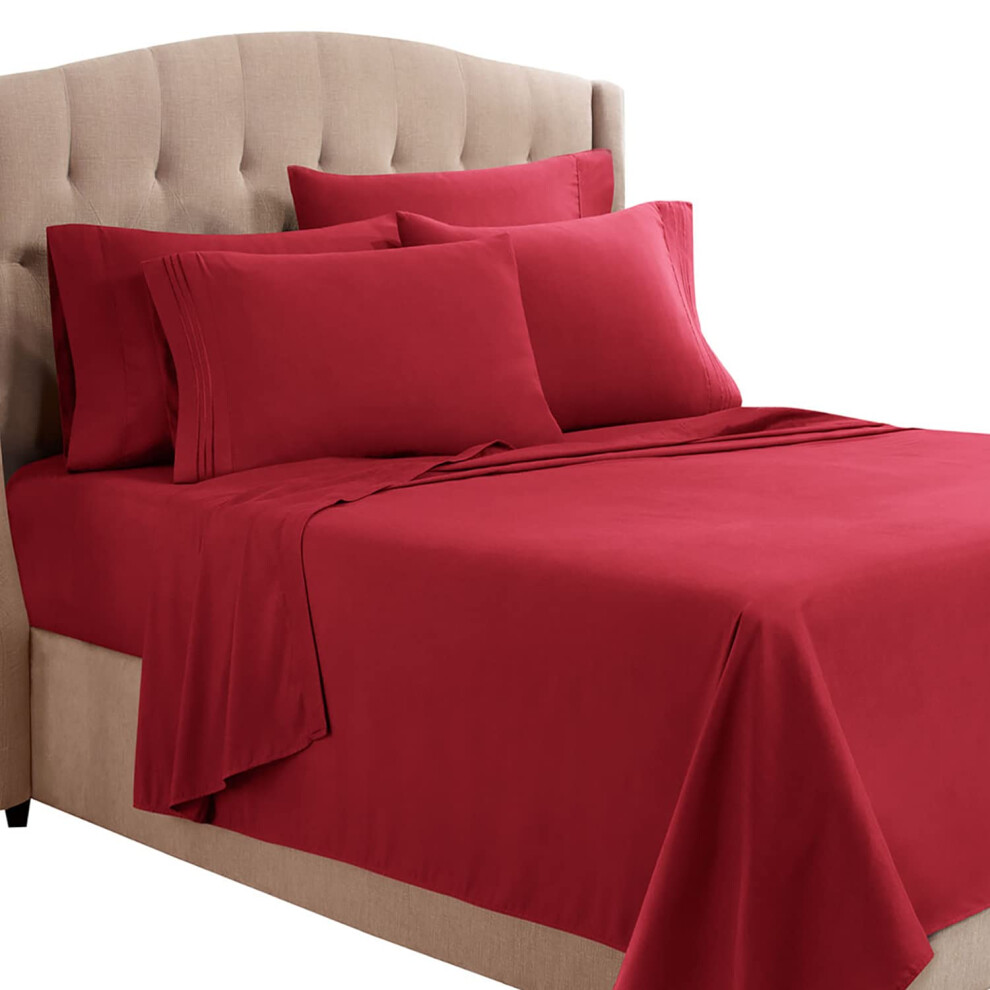 Parure de lit 6 pi   ces Clara Clark King - Draps de luxe pour lit king size, draps et taies d'oreiller ultra doux, draps king size, bordeaux rouge