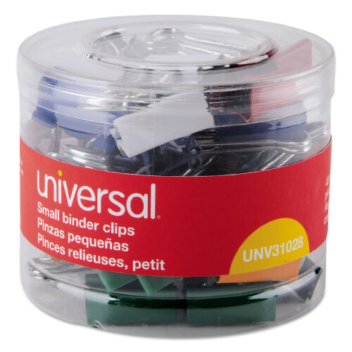 Universal Universal UNV31028 Binder Clips with Storage Tub - Small  Assorted (40/Pack) 2