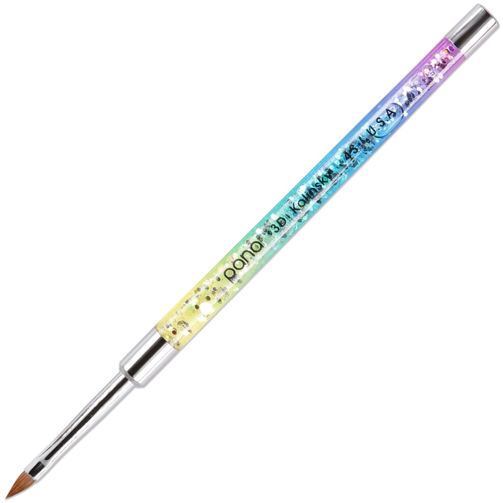 Pana 3D Kolinsky Nail Art Brush - Rainbow Glitter Handle Size 4 - Acrylic Nail Art Sculpture Brush For Manicures Pedicure Salon Professional Or