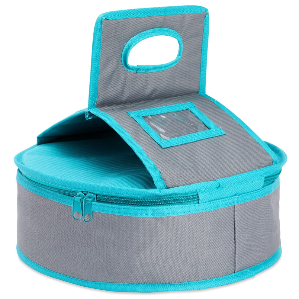 Insulated Round Thermal Casserole Food Carrier for Lunch  Lasagna  Potluck  Picnics  Vacations - Teal and Grey