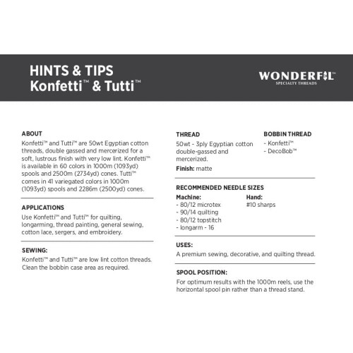 WonderFil Υφάσματα Ειδικής Χρήσης Konfetti Μαύρο, 50wt Διπλά Υφασμένα Αιγυπτιακά Μετάξια 1