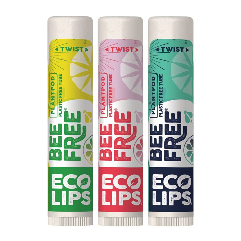 Eco Lips Bee Free Variety Pack Vegan Lip Balm | Candelilla Wax Cocoa Butter & Coconut Oil Lip Care. Soothe & Moisturize Dry Chapped Lips - 100% Plas