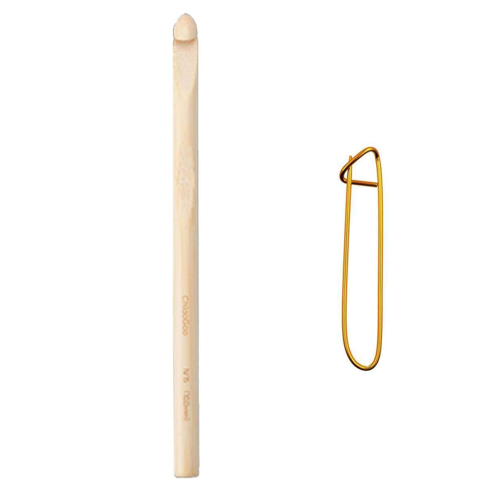 Chiaogoo Stricknadeln, H Kelnadel, Bambus, Natur, Gr E Us N (10 Mm), Paket Mit 1 Artsiga Crafts Maschenhalter 1022-N-image