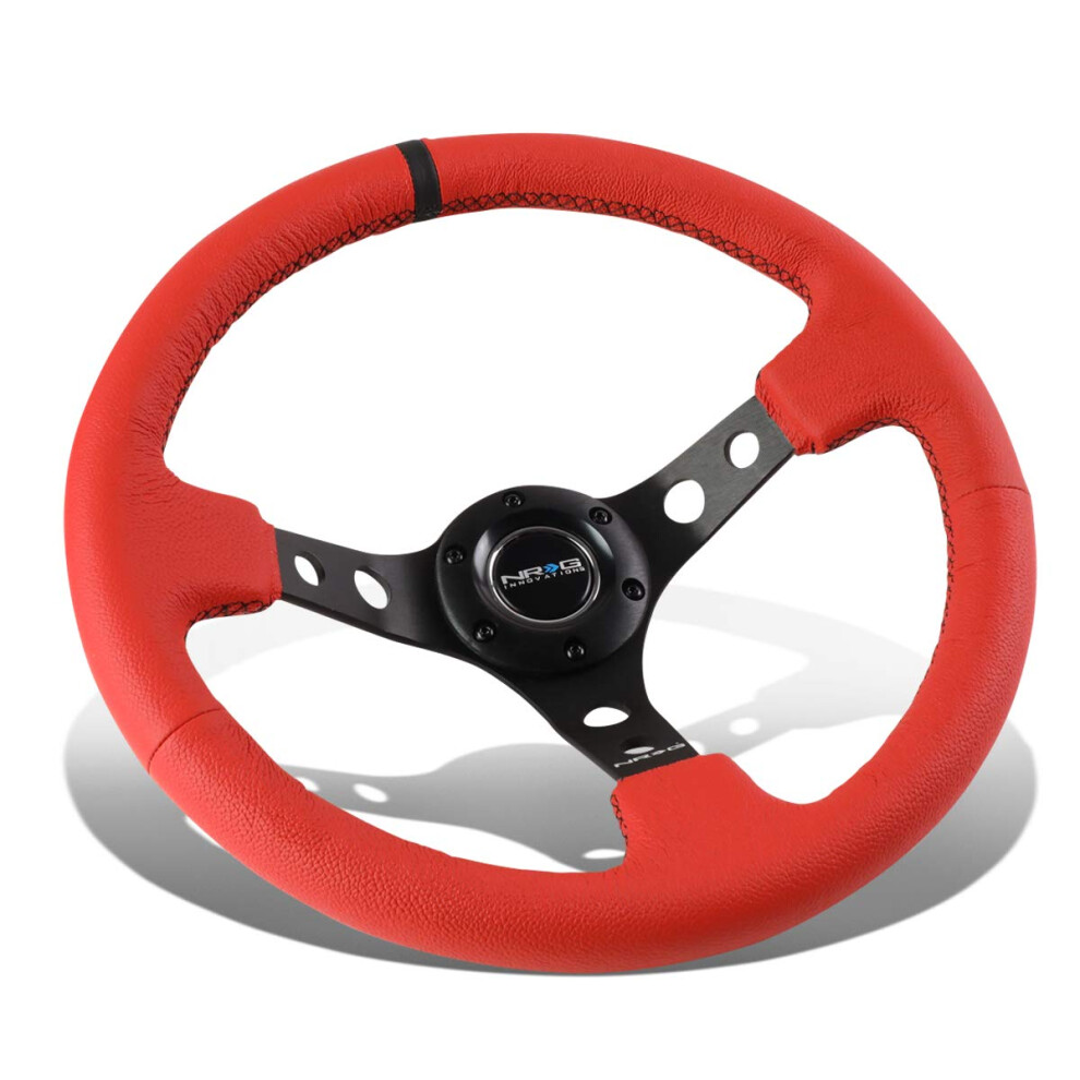 Nrg Innovations Rst-006Rr-Bs-B Reinforced Steering Wheel (350Mm Sport Steering Wheel (3"""""""" Deep) Spoke With Suede Finish And Stitch) Black 680334413440