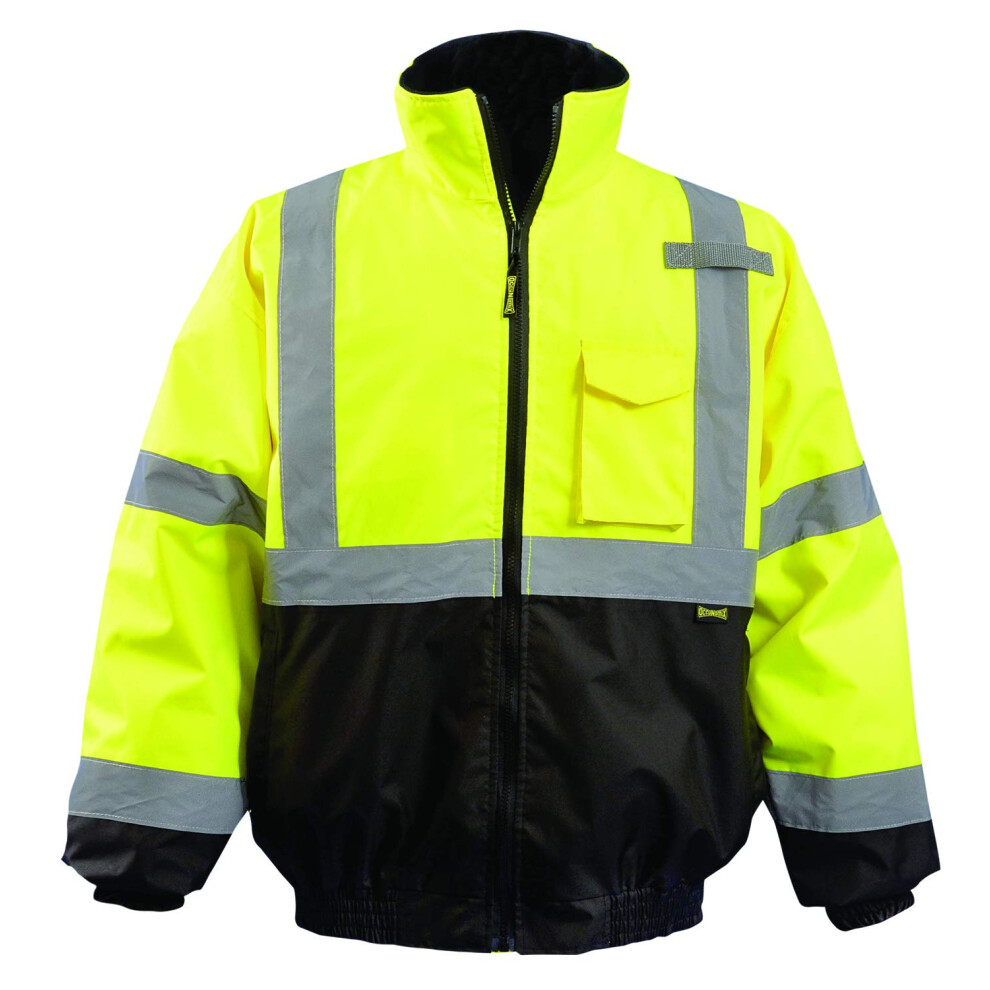 OccuNomix LUX-350-JB-BYXL High Visibility 2-in-1 Quilted Black Bottom Bomber Jacket with Zip-Out Quilted Liner and 7 Pockets Class 3 100% ANSI Polye