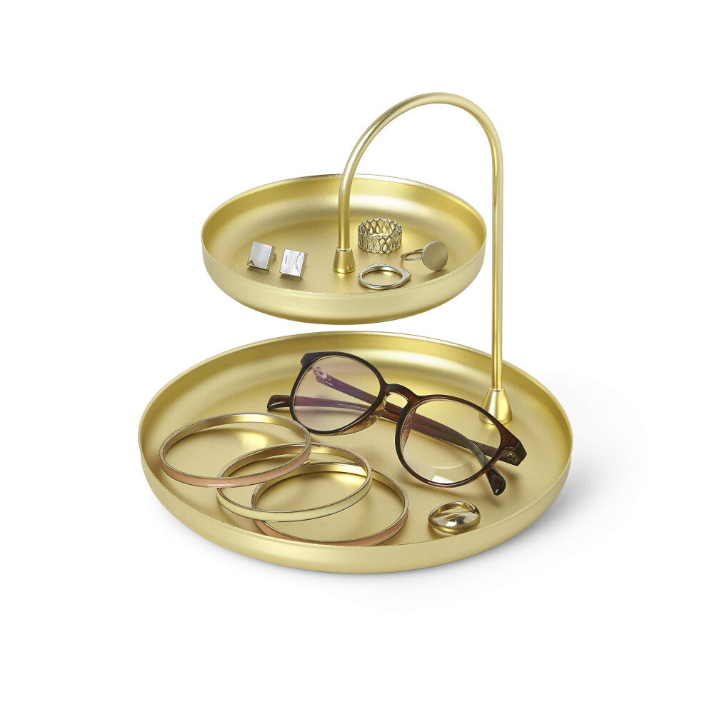 Umbra Poise Large  Double Jewelry Tray  Attractive Jewelry Storage You Can Leave Out  Two-Tiered  Matte Brass Finish