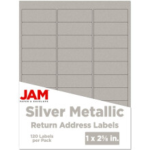 JAM PAPER Rcksendeadressenetiketten  Standardversand  1 x 2 5/8  Silbermetallic  120 Versandetiketten/Packung