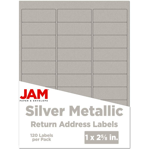 JAM PAPER Ετικέτες Επιστροφής - Τυπική Αποστολή - 1 x 2 5/8 - Μεταλλικό Ασημί - 120 Ετικέτες
