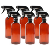 Cornucopia 16oz amberkleurige PLASTIC spuitflessen met zware mist- en stroomsproeiers en schoolbordlabels (6-pack); PET #1 Plastic flessen BPA-vrij