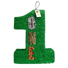APINATA4U Gro?e, gr?ne Pi?ata mit der Nummer Eins, 20 St?ck ? Safari-Motto, Safaritier-Party, perfekt f?r die Wild One-Feier des ersten Geburtsta