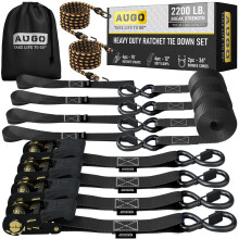 AUGO racsnis hevederek nagy teherbrs 4 csomag -15 FT - 2200 LB trsi szilrdsg - Racsnis rgzto hevederek biztonsgi zrral S kampkkal - Teher