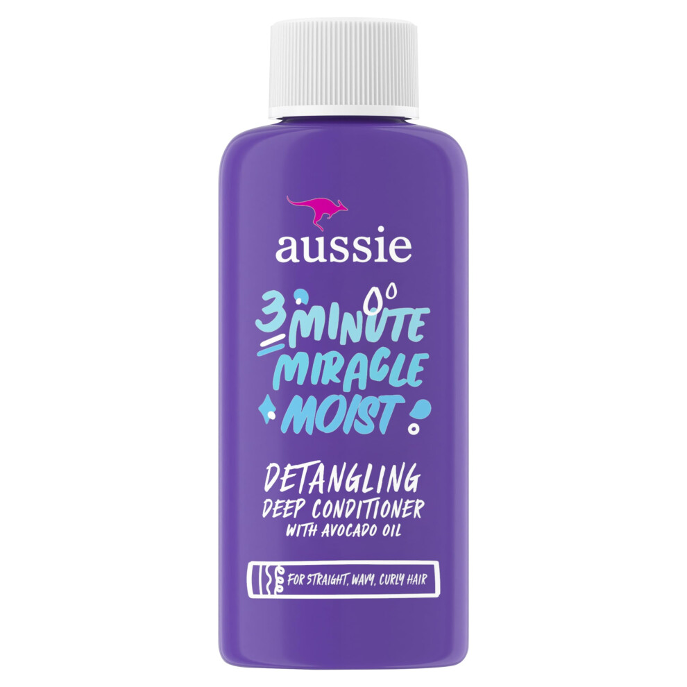 Aussie 3 Minute Miracle Moist Detangling Deep Conditioner Treatment with Avocado Oil  1.7 Fl Oz  Travel Size  Paraben and Sulfate Free