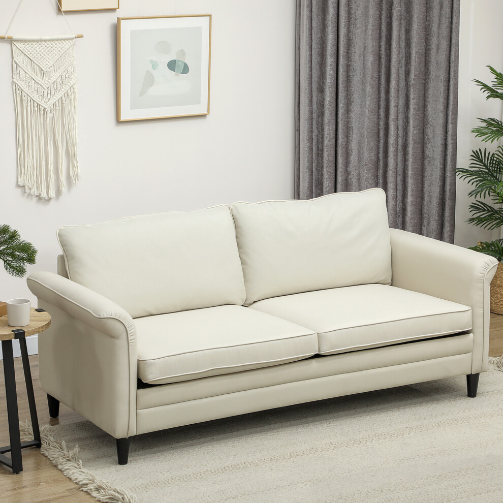 (Cream) HOMCOM Modern 3 Seater Sofa for Living Room, Fabric Couch Settee