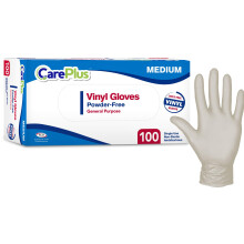Care Plus Medium Size Vinyl engangshandsker Heavy Duty Ikke Sterile Pulverfri Latexfri Gummi 100 Count Box food Safe