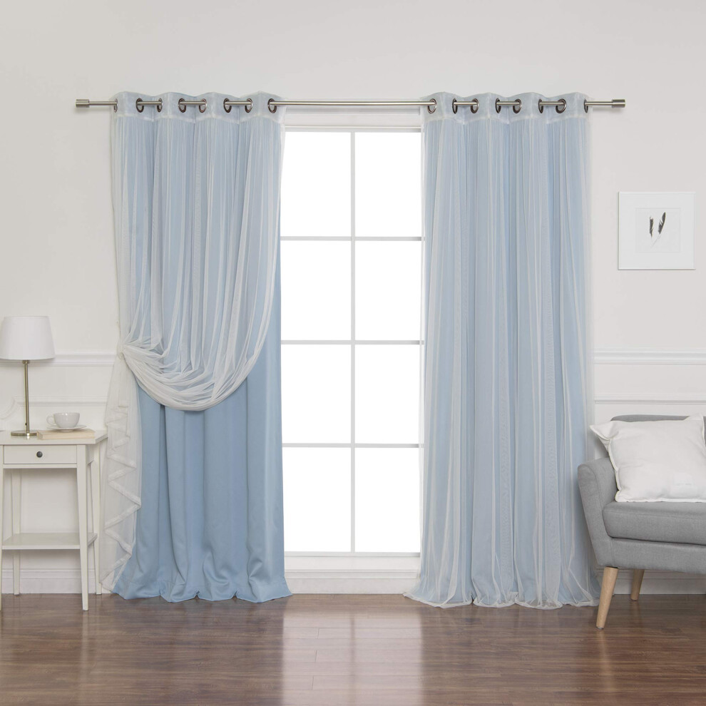 Best Home Fashion Umixm 4-Teiliges Vorhangset Aus Transparenter Spitze Und Verdunkelungsstoff, Sen Oben In Antikbronze, Ozeanblau, 132 Cm B X 244 Cm-image