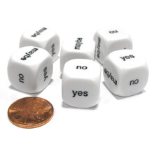 Koplow Games S?t med 6 D6 16mm Ja Nej M?ske Decisions Terninger - Hvid med sorte bogstaver