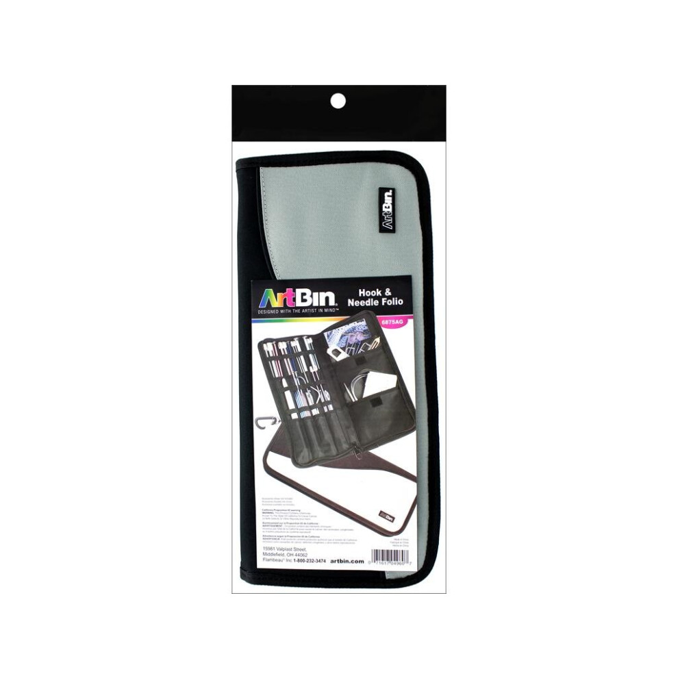 ArtBin 6875AG Hook & Needle Folio  Portable Knitting & Crochet Organizer  [1] Zippered Poly Canvas Case  Gray/Black