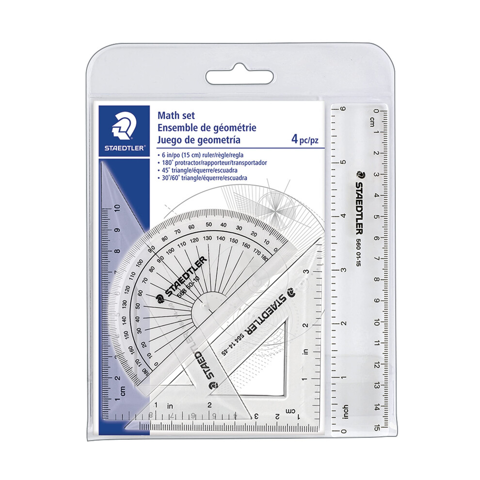 Staedtler Math Set with Ruler  2 Triangles  Protractor  portable 4 piece  569 WP4