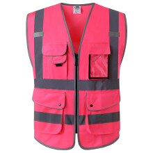 JKSafety Γιλέκο Ασφαλείας 9 Τσεπών με Ανακλαστικές Ράβδους, ANSI/ISEA (Large, 150-Ροζ)