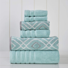 Fils modernes Amrapur  l'tranger 6 pices teintes de fil Oxford Stripe Jacquard / Solid Ultra Soft 500gsm 100% peign de serviette en coton [Aqua]
