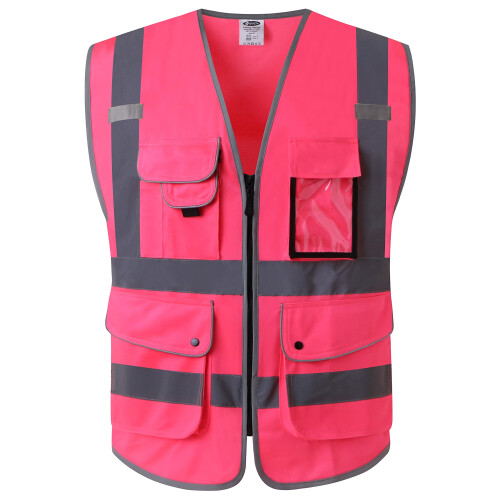 JKSafety 9 Θέσεις Σακάκι Υψηλής Ορατότητας Με Ανακλαστικές Ράβδους (X-Large, 150-Ροζ)