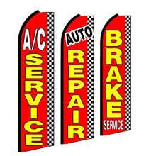 A/C Service Auto Repair Brake Service King Swooper Feather Flag Sign- Pack of 3 (Hardware Not Included) -3ft x 11.5ft Advertising Sign |Weatherproof P