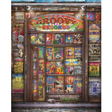 Springbok Groovy Records 1000-delige puzzel voor volwassenen met een kleurrijke illustratie van een klassieke platenwinkel
