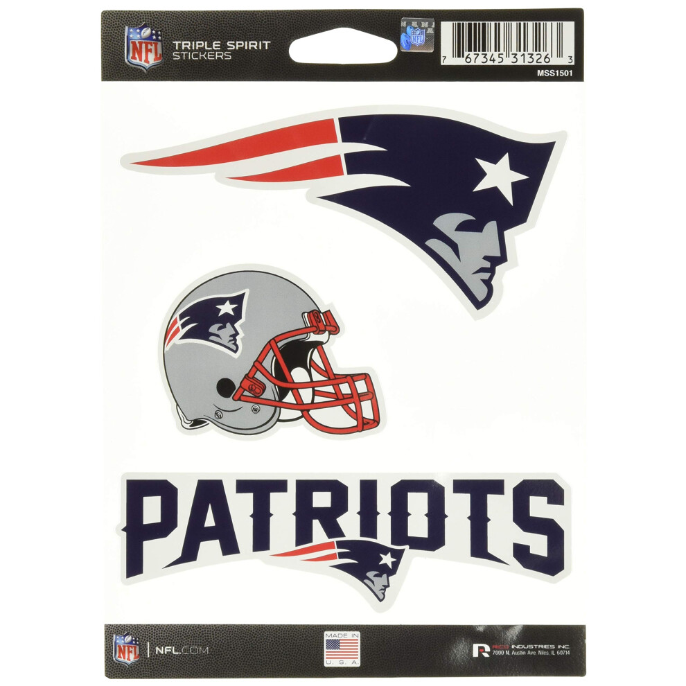 Rico Industries Nfl New England Patriots Die Cut Triple Spirit Sticker Sheet One Size Primary 3-Piece 767345313263