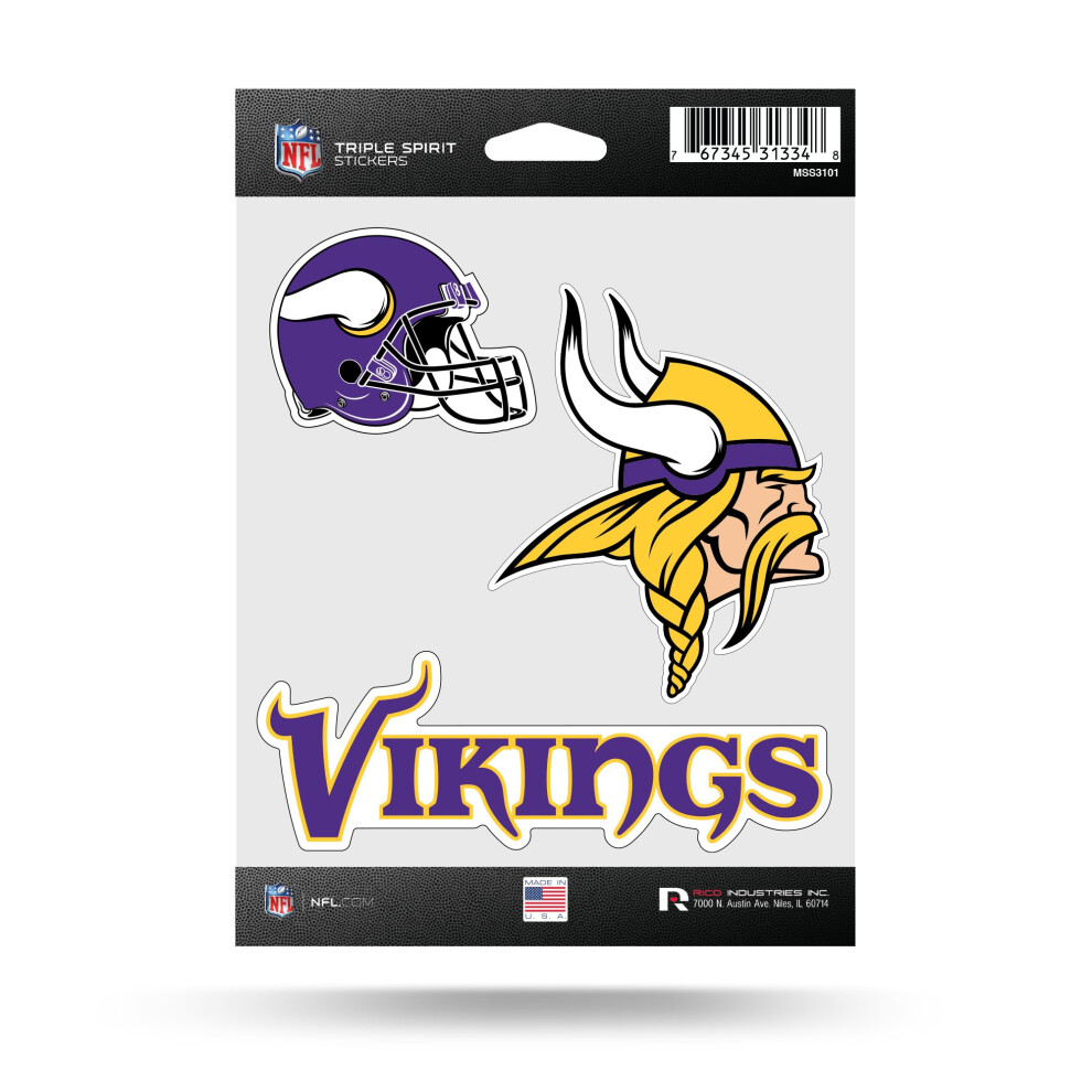 Rico Industries Nfl Minnesota Vikings Die Cut Triple Spirit Sticker Sheet One Size Primary 3-Piece 767345313348