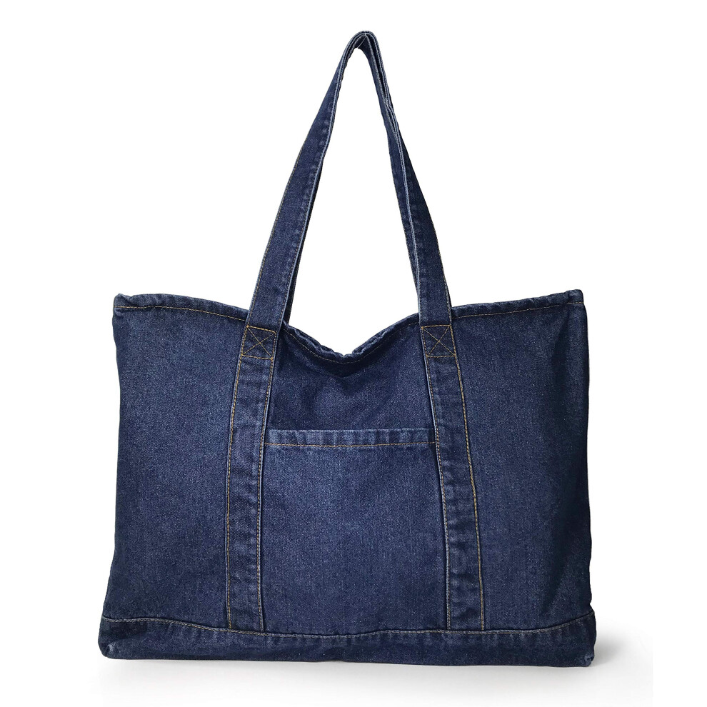 Hoxis Leichte, Weiche Denim-Tragetasche, Unisex, Shopper, Schultertasche (Marineblau)-image