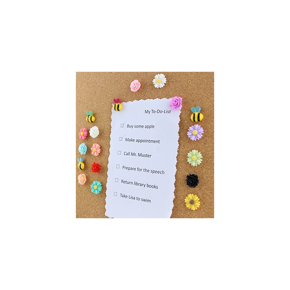 Yalis 24 Pcs Decorative Thumbtacks Colorful Floret And Bees Pushpins For Feature Wall Whiteboard Corkboard Photo Wall 605826453896