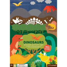 Petit Collage Sticker Activity Book Dinosaurs - Giant Fold Out Sticker Book for Kids Includes Over 100 Reusable Stickers - Activity Book for Ages 3+