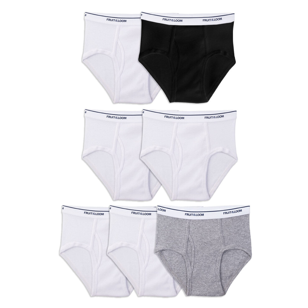 Fruit of the Loom Big Tag Free Cotton Briefs (Assorted Colors)  Boys - 7 Pack - Black/White/Grey  Medium