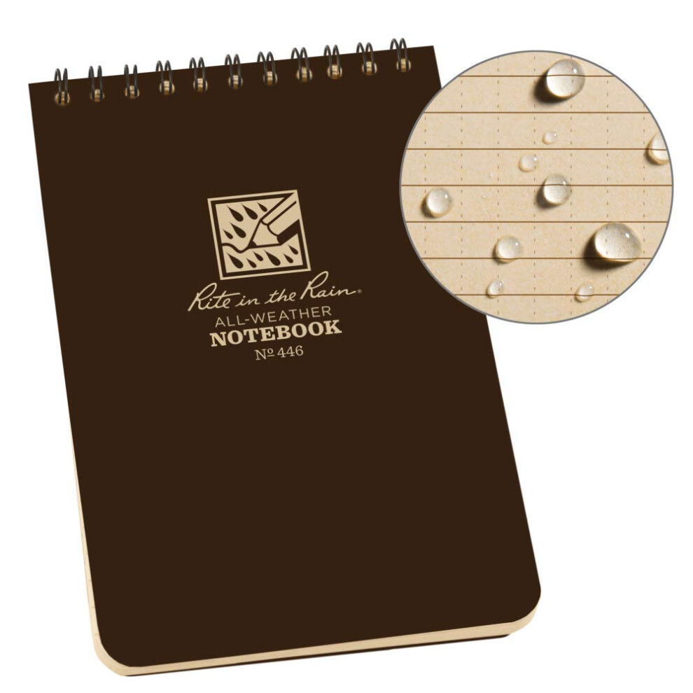 Rite in the Rain Weatherproof Notebook  4"""" x 6"""" Universal Page Pattern Weatherproof Notepad  Brown Cover (No. 446)-image-OPC-PFSW5XB-NEW