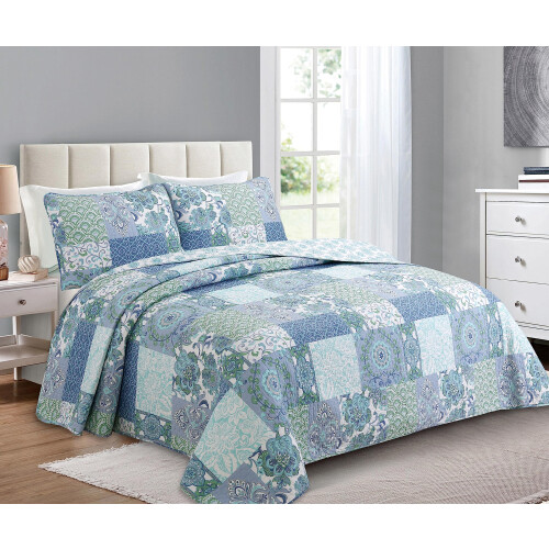 Confortabil linii de casa Blue Fleur-de-lis elegant floral Aqua Patchwork albastru