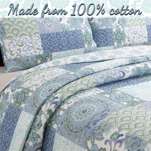 Confortabil linii de casa Blue Fleur-de-lis elegant floral Aqua Patchwork albastru 1