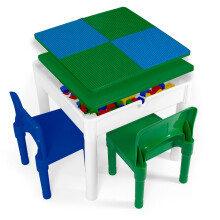 Play Platoon 5 in 1 Kids Activity Table and Chair Set- Stem Table for Toddlers Building Block Craft & Sensory Tables for Toddlers with 2 Chairs & 25