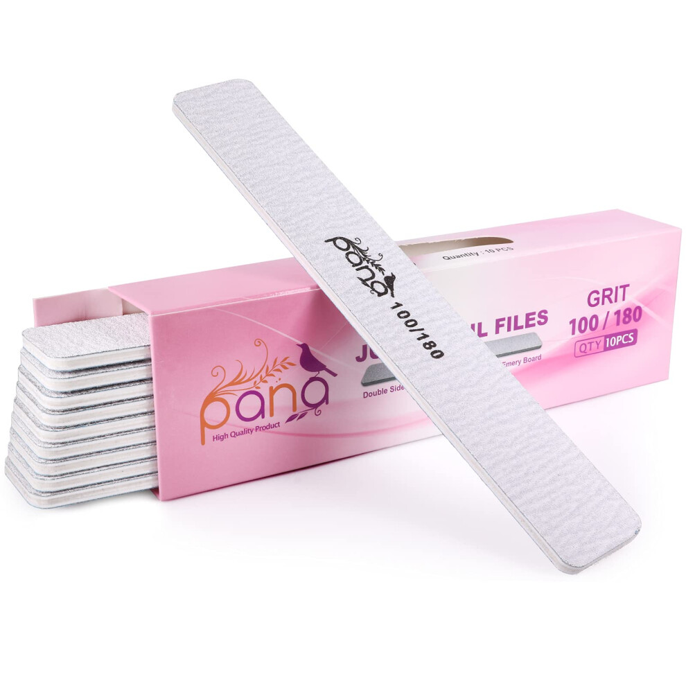 Pana 10Pcs - Jumbo Double-Sided Emery Nail File For Manicure Pedicure Natural And Acrylic Nails - Zebra (Grit 100/180)