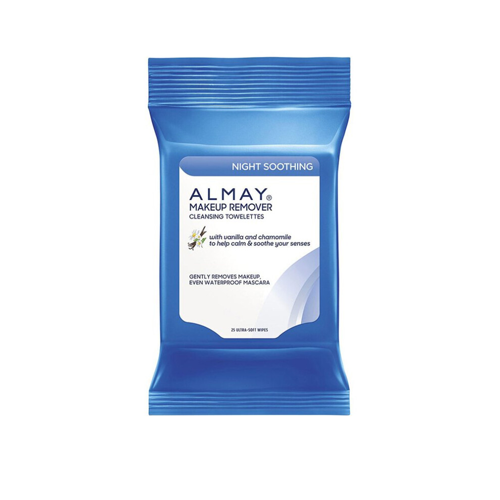 Almay Night Soothing Makeup Remover Cleansing Towelettes Hypoallergenic Cruelty Free Oil Free Fragrance Free Ophthalmologist & Dermatologist Test