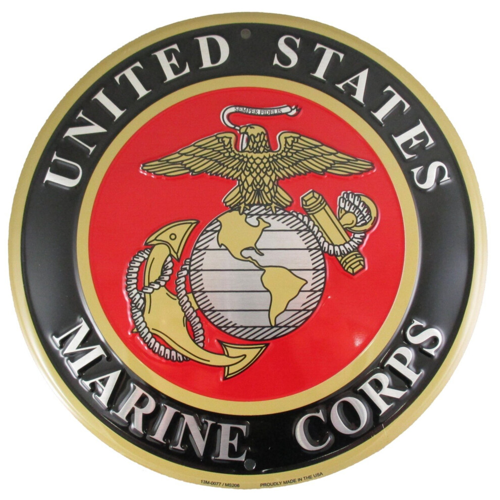 Tags America United States Marines Emblem Metal Sign - US Marine Corps USMC Logo  12 Inch Round Wall Decor